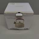 LONFFERY Tea Kettle for Stove Top, 2.5 Quart Whistling Tea Kettle, with Food Grade Stainless Steel and Wood Pattern Folding Handle, Creamy White