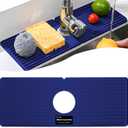 Faucet Mat for Kitchen Sink, Silicone Faucet Handle Drip Catcher Tray, Drying Mat as Sponge and Soap Holder with Lateral Inflow for Kitchen Bathroom Farmhouse & RV Sink Accessories (Blue) (5.5" x 14.5")