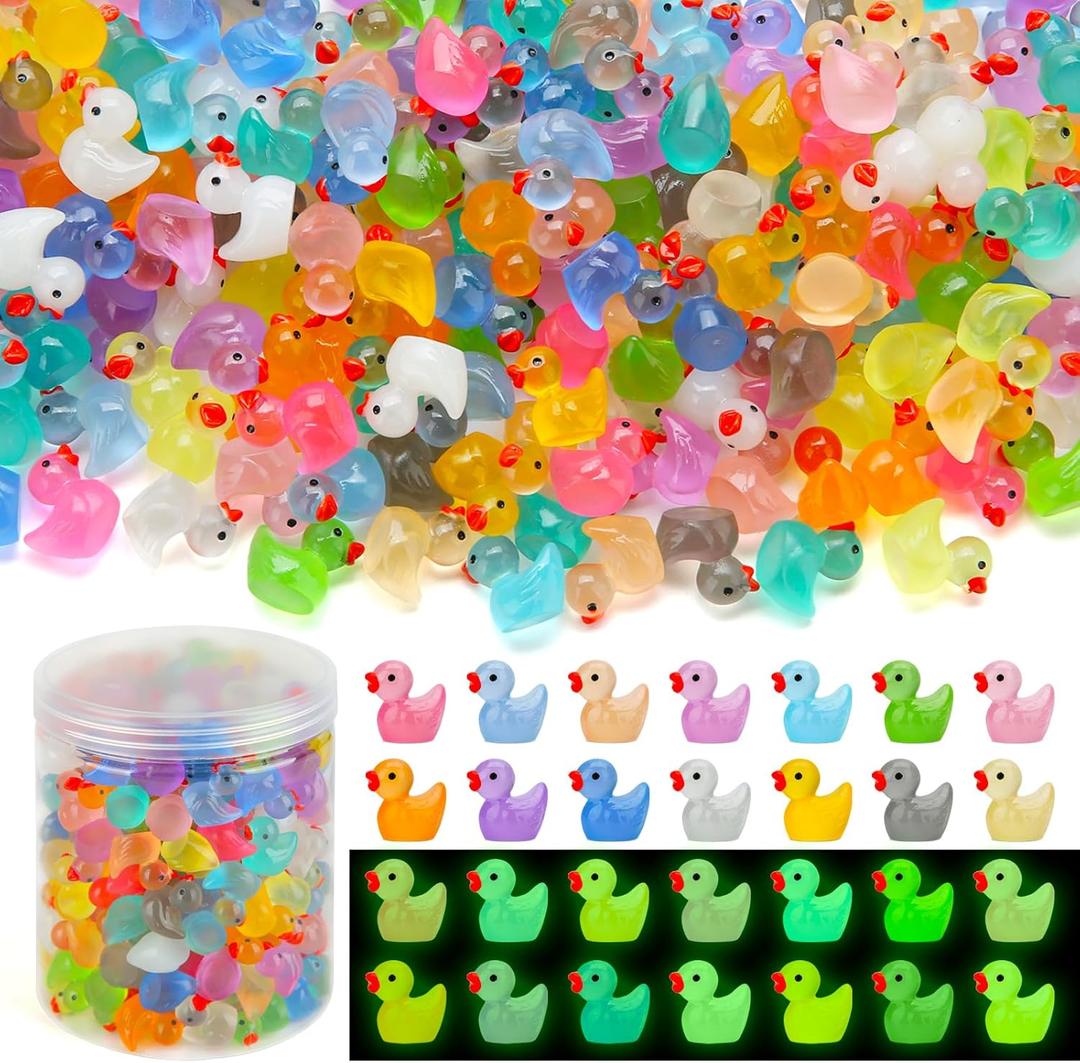 240pcs Luminous Mini Resin Ducks, Tiny Animals Bulk Glow in The Dark Small Plastic Miniature Ducks Figures for Dollhouse Decor Micro Garden Home Landscape Aquarium Craft Gifts Party Favors Toys
