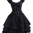 M4U Womens Classic Black Layered Lace-up Goth Lolita Dress XS