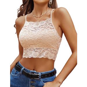 Avidlove Lace Bralette for Women High Neck Camisoles Racerback Double-Layered Crop Top (X-Large, Beige)