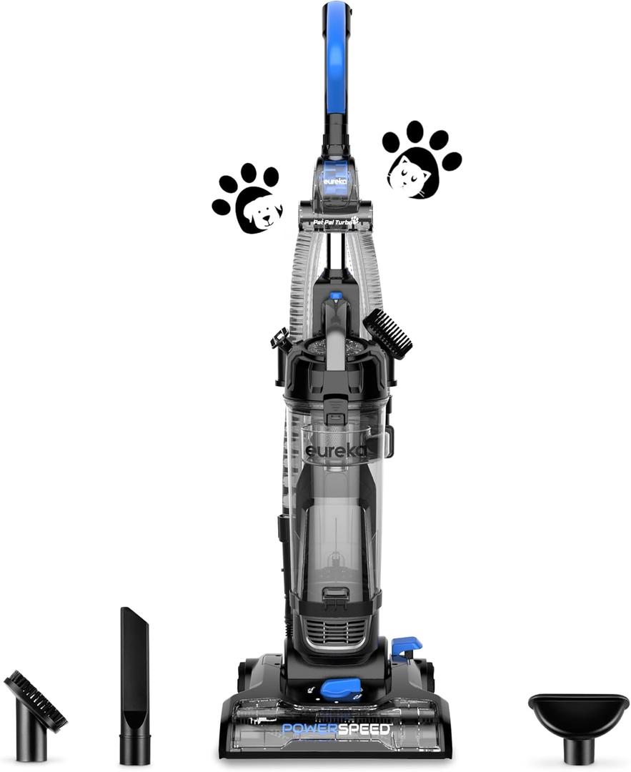 Eureka PowerSpeed Lightweight Upright Vacuum Cleaner for Carpet and Hard Floor, Powerful Bagless Upright Vacuum Cleaner for Home Pets, NEU181A, Blue