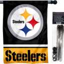 WinCraft Steelers Banner House Flag and 5 Foot Flagpole Set