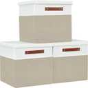 DECOMOMO Storage Basket with Lid, Storage Cubes with Handles, Fabric Box with Lid (Beige and White, 11 / 3 Pack)