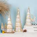 3 Pcs Mercury Glass Christmas Tree with Lights Table Top Gold Christmas Tree Holiday Home Tabletop Centerpieces Mantle Decor (Gold)