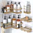 YASONIC 5-Pack Corner Shower Caddy, Corner Shower Shelves with 12 Hooks, Rustproof Shower Shelf for Inside Shower, No Drilling Shower Corner Shelf, Bathroom Shower Organizer Corner, Gold
