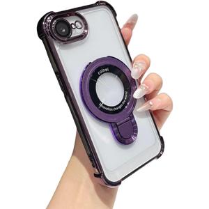 Lmuwecno Clear case for Phone 16E with Full Camera Lens Protection(Compatible with Mag-Safe), Military Shockproof Electroplate Bumper Slim Cover Built-in Invisible Ring Stand-Purple