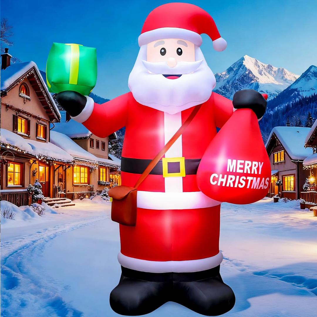 14 FT Christmas Inflatables Santa Claus Outdoor Decoration, Giant Santa Inflatable with Gift Bag, Blow Up Yard Decor with Built-in LED Lights for Xmas Lawn Garden Home Holiday Party