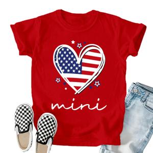 TIEEI 4th of July Shirts American Flag Kids T-Shirt Patriotic Tee Tops (Red)