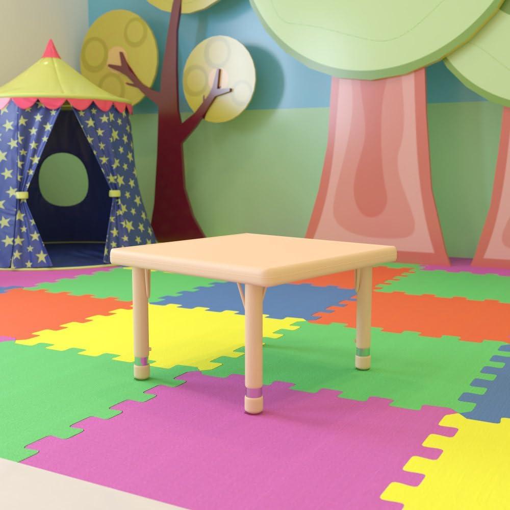 Flash Furniture 24 in Plastic Adjustable Square Activity Table, Natural