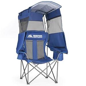 Huskfirm Camping Chair with Canopy Shade for Adults UPF 50+ Sun Shade Blue