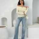 Women's Autumn Sweater, 2026 Casual Long Sleeve Off-The-Shoulder Strapless Knitted Sweater, Pullover Sweater (Beige, L)