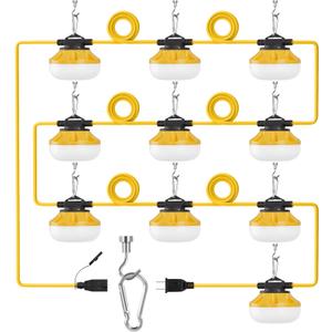 LEDIARY 100FT LED Construction String Lights, 100W 10000LM String Work Light, Linkable Temporary Lighting for Jobsite, Patio, Indoor, Outdoor-ETL Listed