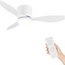 Flush Mount Ceiling Fans with Lights, 42 Inch White Ceiling Fan with 3 Blades, Reversible DC Motor, 6 Speeds, 3 Color Temperatures, Low Profile Ceiling Fan for Living Room Bedroom (White)