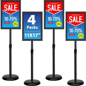 4 Pack Sign Holder Stands - 11 x17 inch Standing Sign Stand, Adjustable Poster Sign Holder Pedestal Floor Sign Stand, Aluminum Snap Open Frame for Vertical & Horizontal View Sign Stand, Black