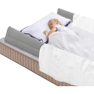 Inflatable Bed Rails for Kids & Toddlers (2-Pack)  Portable Leak-Proof Safety Bumpers with Non-Slip Design for 6y+ Children | Travel & Home Bed Guard for King, Queen, Full Beds, Grey