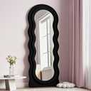 Full Length Mirror, 63" x 24"Irregular Wavy Mirror, Large Floor Length Mirrors Wall Mounted, Standing Wavy Mirrors with Teddy Velvet Wrapped Wooden Frame for Bedroom/Living Room, Black