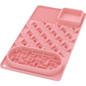 Slow Feeder Bowl for Large Dog, Silicone Lick Mat & Snuffle Mat with Suction Cups - Interactive Puzzle Feeder to Slow Eating & Keep Busy, Reduce Vomiting & Relieve Boredom (21"x 11" Pink)