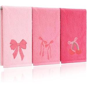 FuWeave 3 Pcs Pink Hand Towels for Bathroom Coquette Bow Embroidered Decorative Towel 100% Cotton Soft Absorbent Kitchen Facecloth Preppy Bathroom Decor Bridal Shower Wedding Gift 13.7 x 29.5''