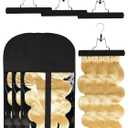 3 Pcs Hair Extension Storage Bag, Hair Extensions Holder with Hanger, 11.4 * 23.6 inches, Portable Wig Bags Storage with Transparent Zipper Closure (Black)