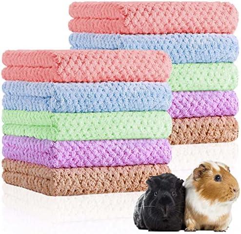 Reginary 10 Pcs Guinea Pigs Blankets Hamster Fleece Cage Liners Coral Fleece Quick Dry Soft Blankets Bedding Guinea Pig Accessories for Cat(12 x 12 Inch,Colorful)