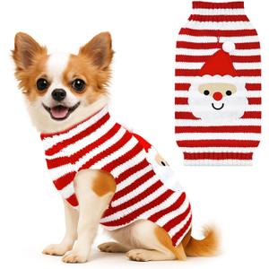BAEJMJK Dog Christmas Sweater Striped Xmas Holiday Dog Clothes Warm Turtleneck Pet Puppy Outfits Costume Fall Winter Knit Pullover for  Dogs(Red Santa,Small)