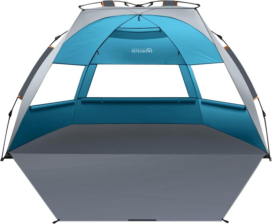 OutdoorMaster Beach Tent Sun Shelter for 3-4 Person, Pop Up Beach Tent Easy Setup with Sandbags, Portable Sun Shade Canopy with Carrying Bag for Beach & Outdoor, UPF50+ UV Protection, Family Size (X-Large, Ocracoke Coast)