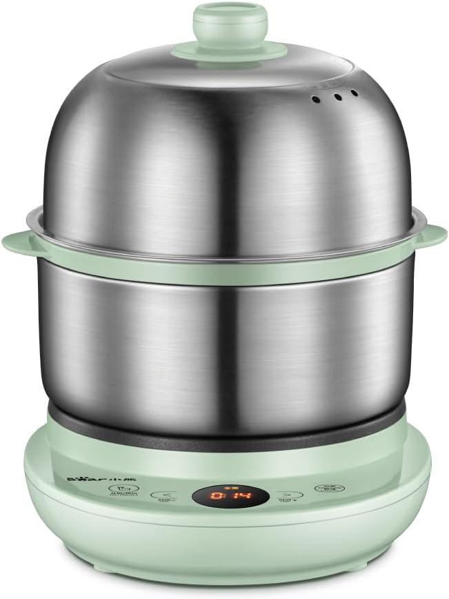 Bar Electric Small Food Steamer 2 Tier, Egg Cooker with Steaming & Frying, Stainless Steel Vegetable Steamer for Cooking, Anti-dry Burn Protection, 9.5h Preset, 360W, ZDQ-B14Y5