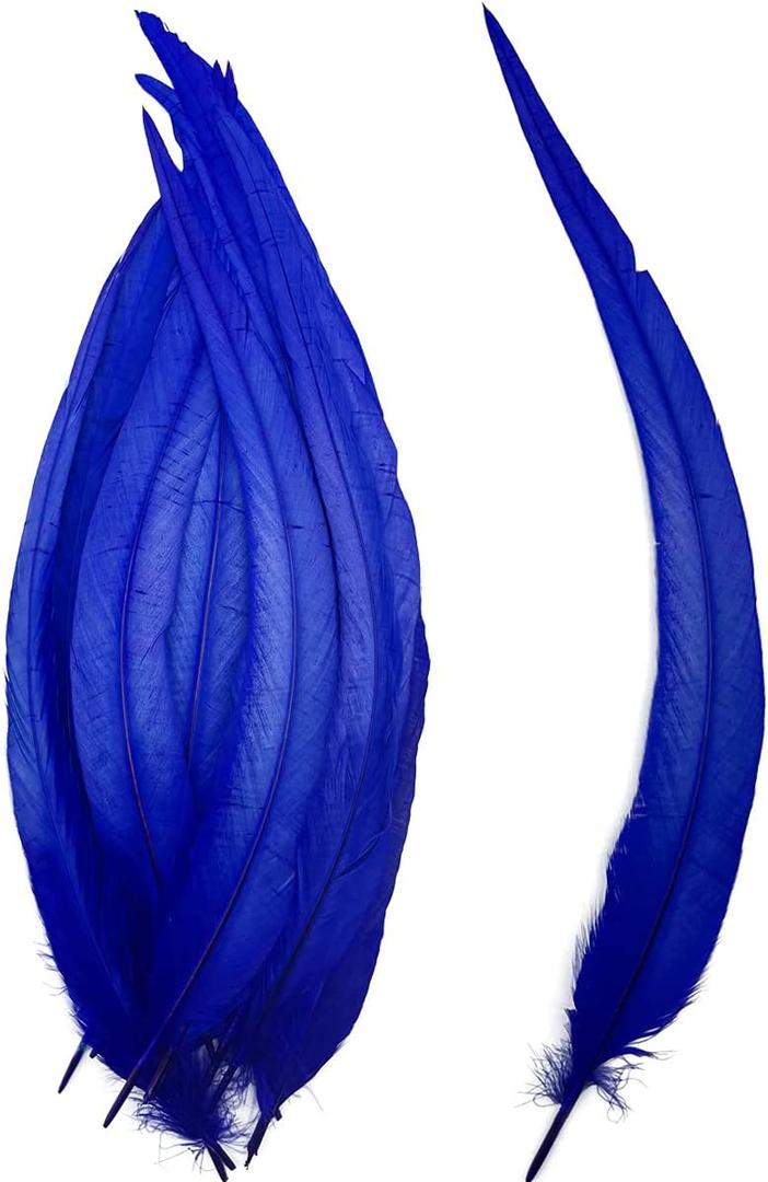 50pcs Royal Blue Long Rooster Coque Tail Feathers 12-14 Inches for Hat Costume Decoration Crafts Wedding Feather Party DIY Decoration