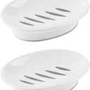 WYOK 2-Pack Soap Dish with Drain Plastic Sponge Holder Easy Cleaning Soap Saver Tray Caddy Keep Dry Stop Mushy for Shower Bathroom Kitchen(White)