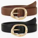 TRIWORKS 2 Pack Leather Belts for Women Fashion Waist Belt with Liquid Shapes Women Belt for Jeans Pants Dresses