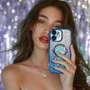 Loheckle for iPhone 12 Case - Women Girls Cute Glitter with Camera Lens Protector Cover Astronaut Liquid Girly Sparkle Sparkly Aesthetic Bling Shiny Design Phone Case for iPhone 12 6.1'', Blue