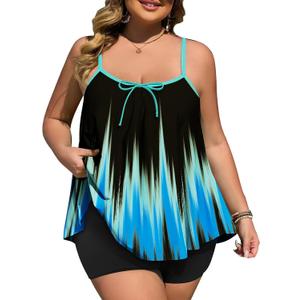 Summer Mae Plus Size Swimsuits for Women Two Piece Tankini Sets Tummy Control Bathing Suit Swimwear with Shorts (Black)