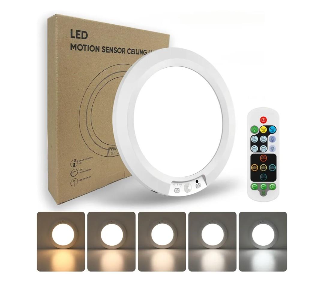 Rechargeable Motion Sensor Ceiling Light with Remote, 7.5" Ultra-Thin Battery-Operated Wireless Closet Light Indoor, Dimmable, Timer, Magnetic Mount for Hallway & Pantry,
