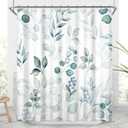 Leaves Shower Curtain, Blue Green Waffle Shower Curtains 72x72inches Watercolor Eucalyptus Leaves Waterproof Fabric Shower Curtain Set with Hooks