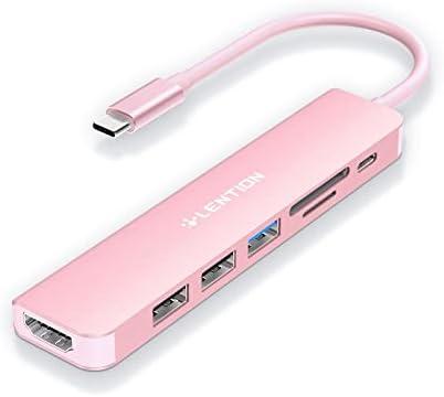 LENTION USB C Hub with 100W Charging, 4K HDMI, Dual Card Reader, USB 3.0 & 2.0 Compatible MacBook Pro, New Mac Air/Surface, Chromebook, More, Stable Driver Adapter (CB-CE18, Rose Gold)