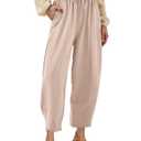 KateModa Womens High Waisted Baggy Pants Drawstring Elastic Waisted Ankle Length Pants Palazzo Casual Trouser with Pockets Apricot L