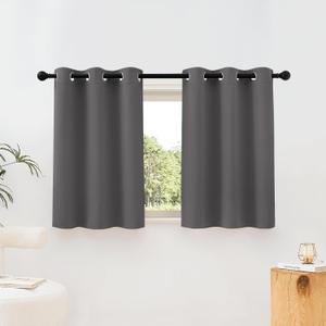 NICETOWN Grey Room Darkening Curtains Blackout 36 inch Curtains for Kitchen, Grommet Solid Window Treatments Sound Reducing for Bedroom, 2 Panels, W37 x L36, 2 Panels