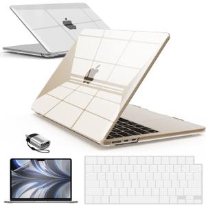 IBENZER Compatible with 2025 2024 2023 2022 MacBook Air 13 inch Case M4 A3240 M3 A3113 M2 A2681, Hardshell Case & KeyboardCover & ScreenFilm & Type-C for Mac Air 13.6, Crystal Clear, AT13-KK-CYCL+2TC
