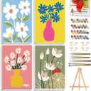 JULOUYN 4 Pack Paint by Numbers Kit for Adults, Assorted Vase Flowers DIY Art Kits for Beginners, 8x12 in Framed Canvas for Home Decor Gift (Simple Flowers-01)
