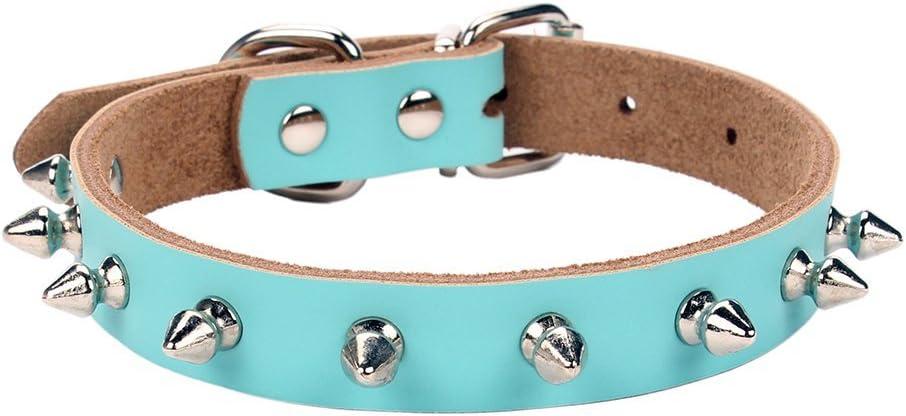 Basic Classic Adjustable Genuine Cow Leather Pet Collars for Cats Puppy Dogs (Medium, Blue-Spiked Rivet) (Medium / Neck 10.5"-13") Basic Classic Adjustable Genuine Cow Leather Pet Collars for Cats Puppy Dogs (Medium, Blue-Spiked Rivet) (Medium / Neck 10.5"-13")