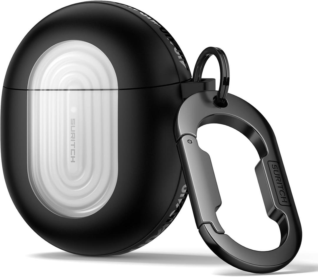 SURITCH Magnetic Bumper Cases for Google Pixel Buds Pro 2 (2024) and Pixel Buds Pro (2022) Case Cover, Rugged Shockproof Protective Covers with Carabiner & Cleaning Kit & Removal Tool, Black