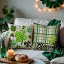 Spring Lucky Shamrock Throw Pillow Covers Green Clovers Pillowcase Watercolor Stripes Blessed Holiday Farmhouse Decorative Cushion Cases for Home Decoration 18x18 Set of 4