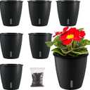 Planterhoma 5 Inch Self Watering Pots for Indoor Plants, 6 Packs African Violet Pots with Indicator, Black Wick Pot with Drainage Holes, Self Watering Planters for Orchid, Devil's Ivy, Black