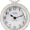 NIKKY HOME Table Clock, Vintage Desk Clock, Antique White Finish Table Clocks, Non-Ticking Battery Operated Decorative Shelf Clock for Living Room Bedroom Gift Clocks