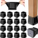 24 Pcs Chair Leg Floor Protectors Square,Black Silicone Felt Furniture Leg Pads Caps Covers for Hardwood Floors(Fit:1-1/16" to 1-5/8")