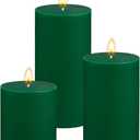 Green Unscented Pillar Candles 3-Pack  Dripless & Smokeless, Long-Burning Thick Candles (2",3",4" Heights) for Weddings, Home Decor & Serene Ambiance
