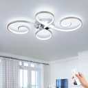 62W Modern LED Ceiling Light,Dimmable Ceiling Lamp Flower Flush Mount Light Fixture with Remote Control for Living Room, Bedroom, Dining Room, Kitchen (Chrome), 31.89Inch