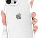 Compatible with iPhone 15 Pro Case with Clear Cute Fashion Polka Dot Aesthetics Design, Raised Lens Edge Protection, Stylish Slim Soft TPU Protective Cover for iPhone 15 Pro, White