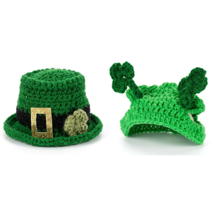 MTLEE 4 Pcs St Patrick's Day Pet Costume Accessories, 2 Pcs Shamrock Headband for Cat and 2 Pack Green Cat Neck Bow St. Patty's Day Top Hat with Ear Holes and Chin Straps Adjustable for Pets